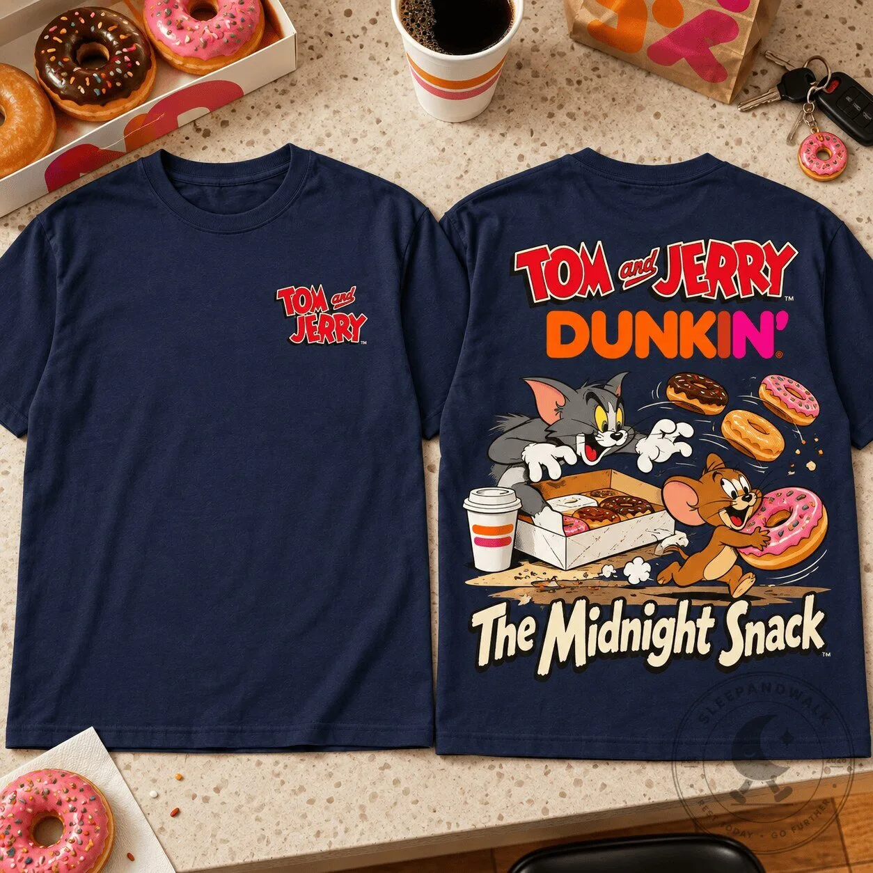 Tom and Jerry Dunkin' The Midnight Snack Cartoon Donut Lovers T-Shirt