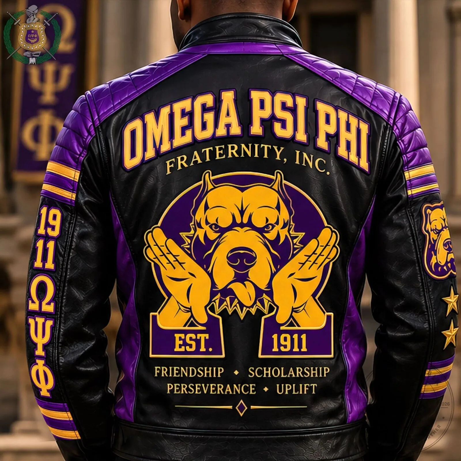 Omega Psi Phi Fraternity Inc. Gold and Purple Leather Jacket 8 Omega Psi Phi Fraternity Inc. Gold and Purple Leather Jacket