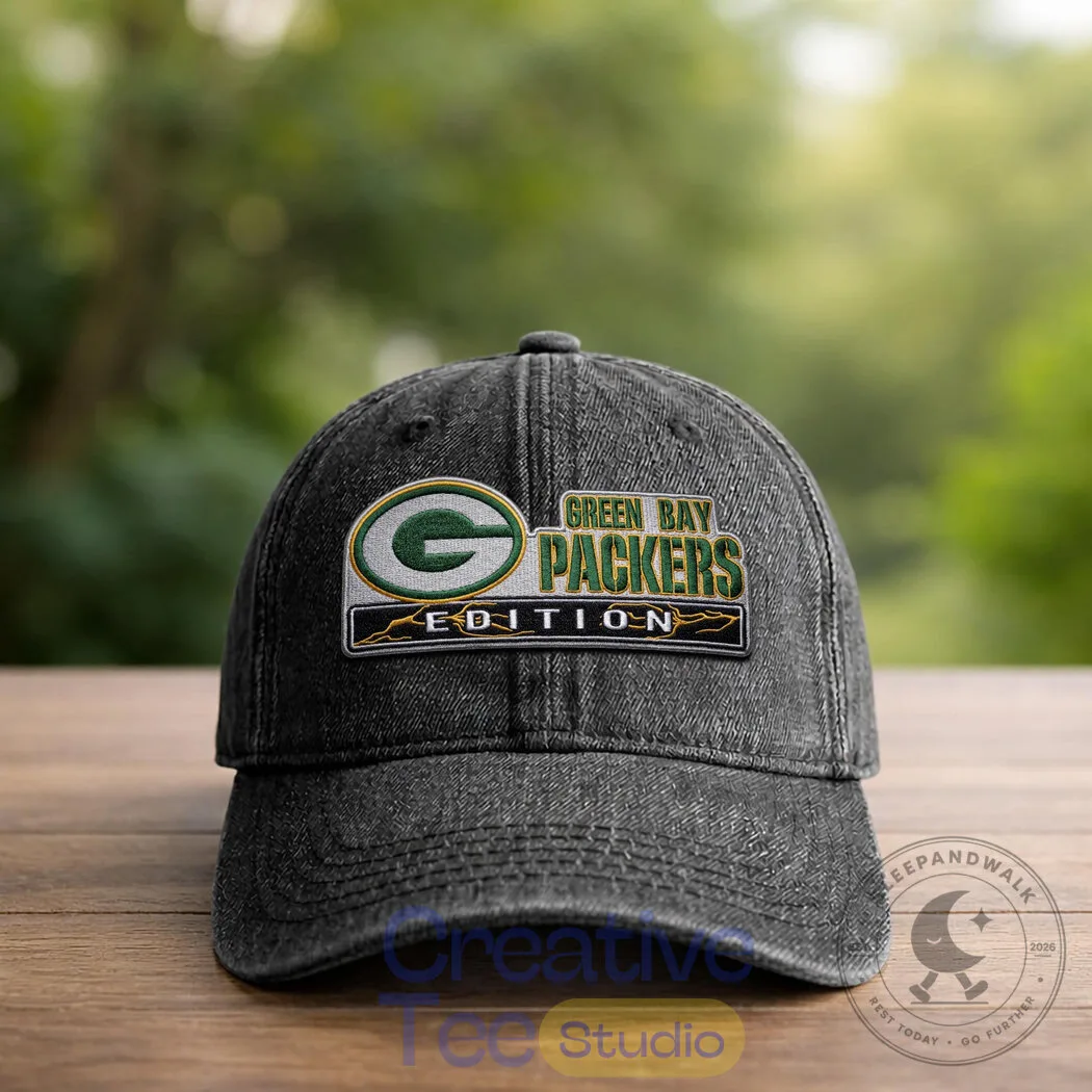 Green Bay Packers Edition Embroidered Logo Black Denim Baseball Cap Hat