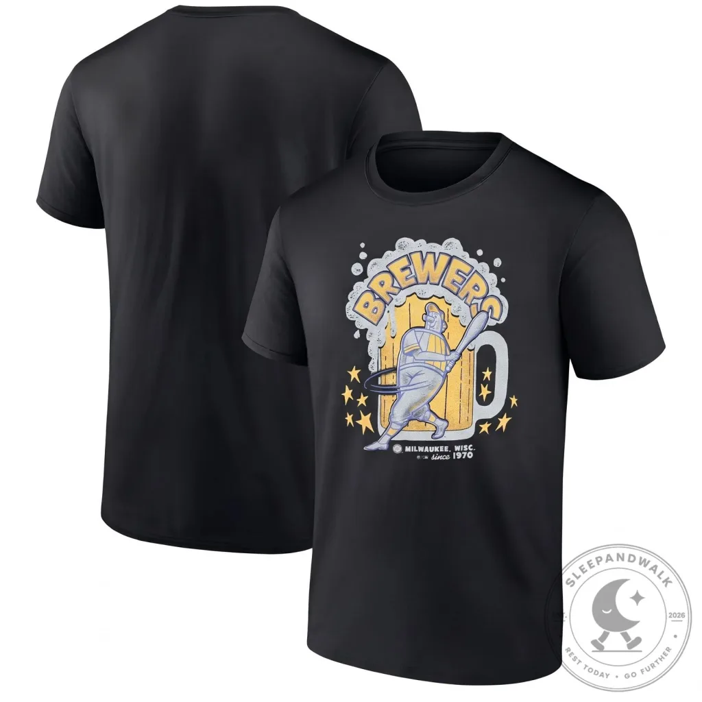 Milwaukee Brewers Baseball Beer Mug Graphic Black T-Shirt