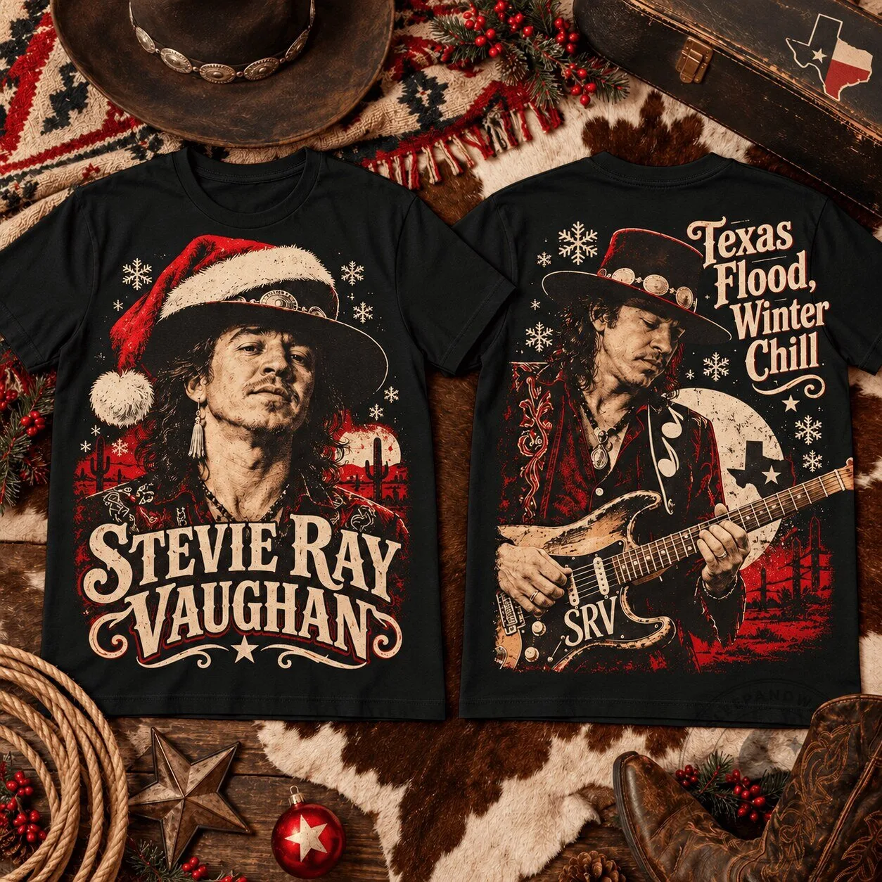 Stevie Ray Vaughan Texas Flood Winter Chill Christmas Holiday T-Shirt